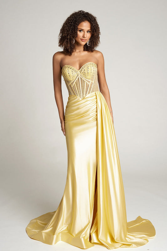 Portia & Scarlett Strapless Sheer Corset Prom Dress PS26056