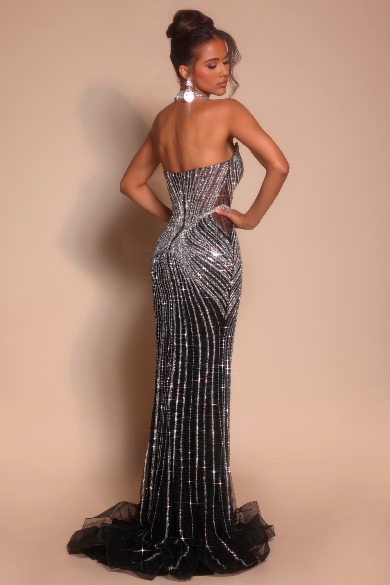 Portia and Scarlett Beaded Prom Dress with Choker PS26064
