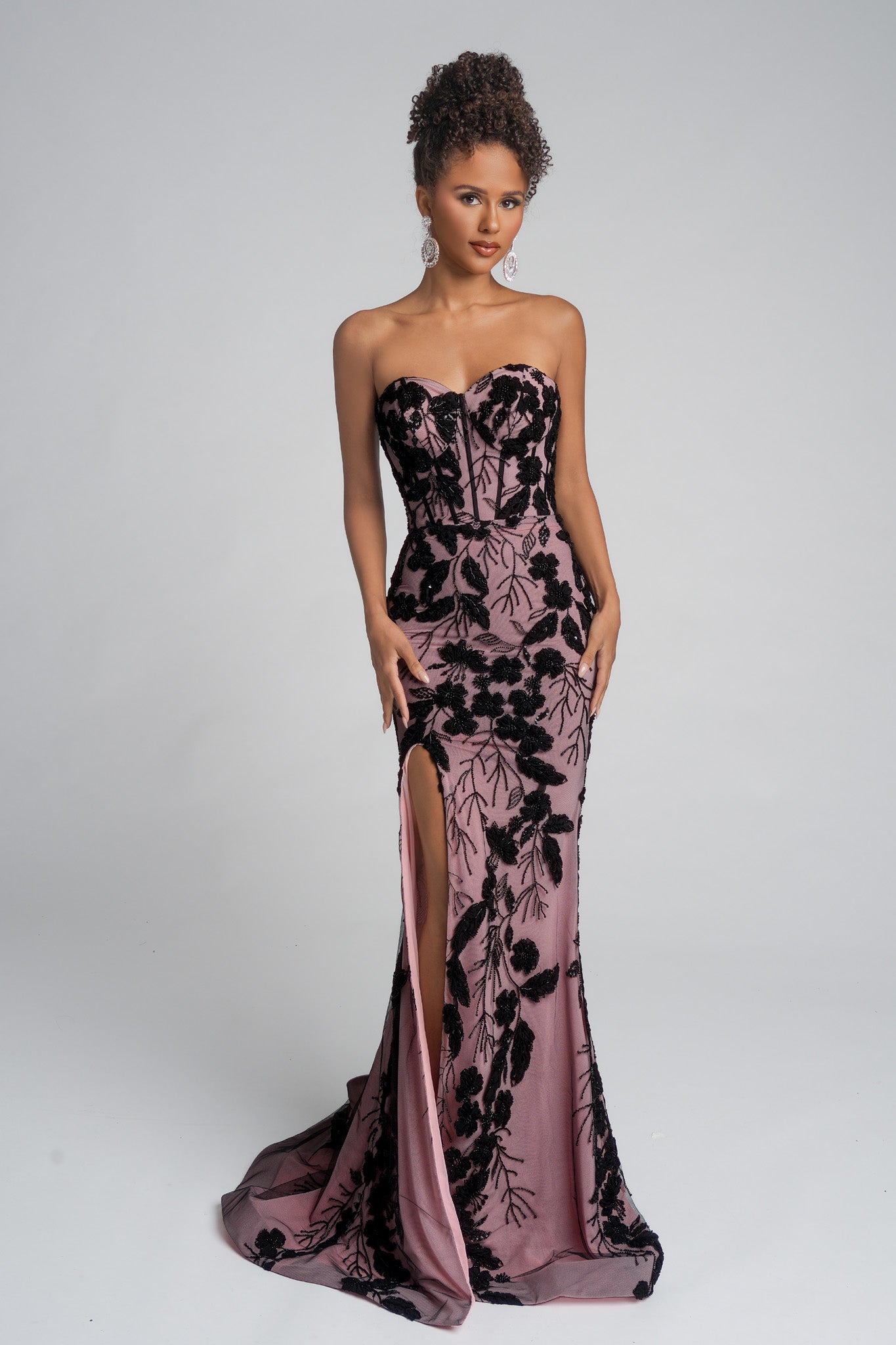 Portia & Scarlett Strapless Beaded Floral Prom Dress PS26074