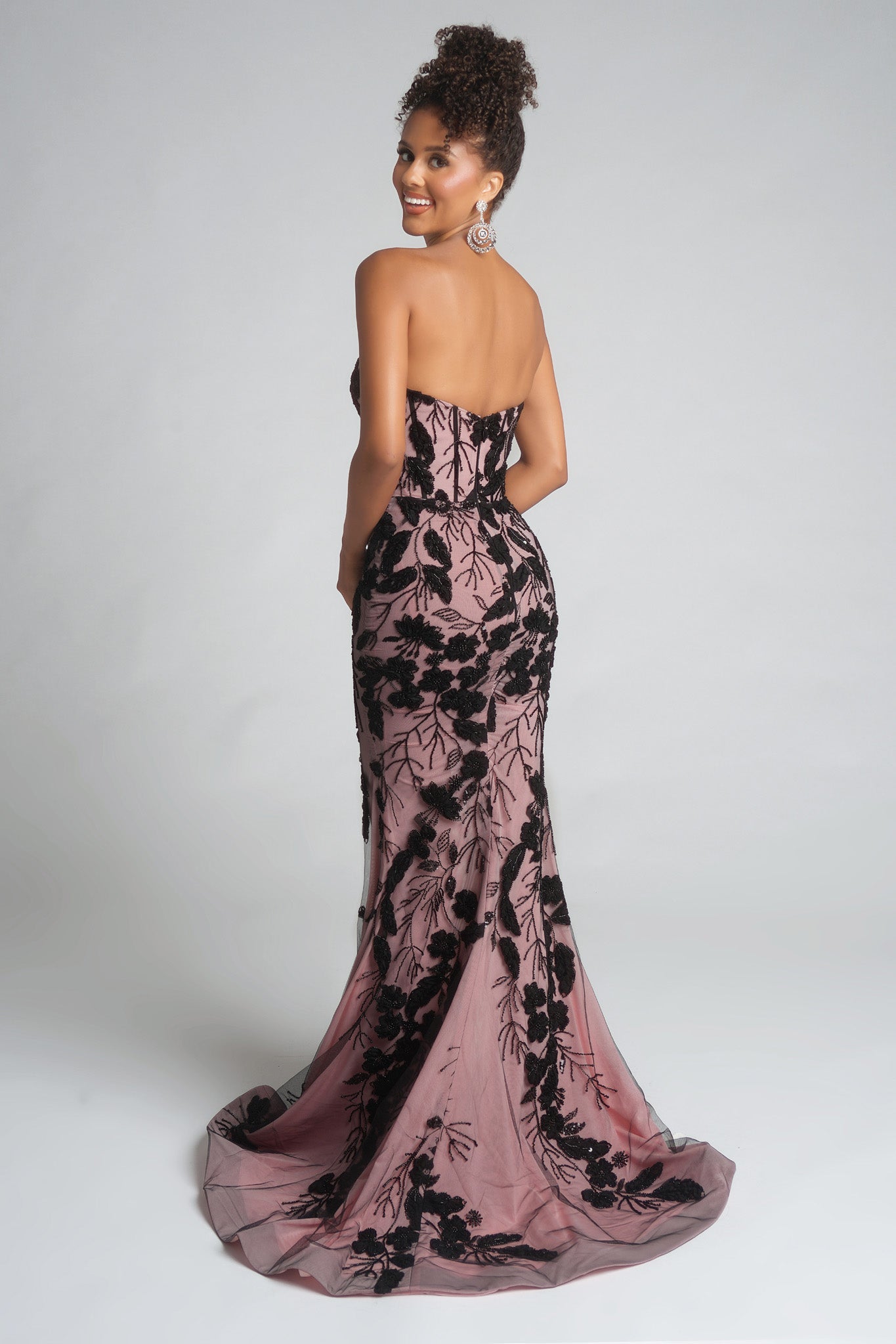 Portia & Scarlett Strapless Beaded Floral Prom Dress PS26074
