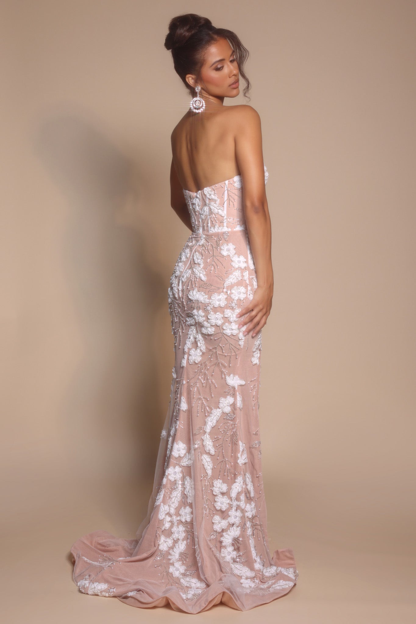 Portia & Scarlett Strapless Beaded Floral Prom Dress PS26074