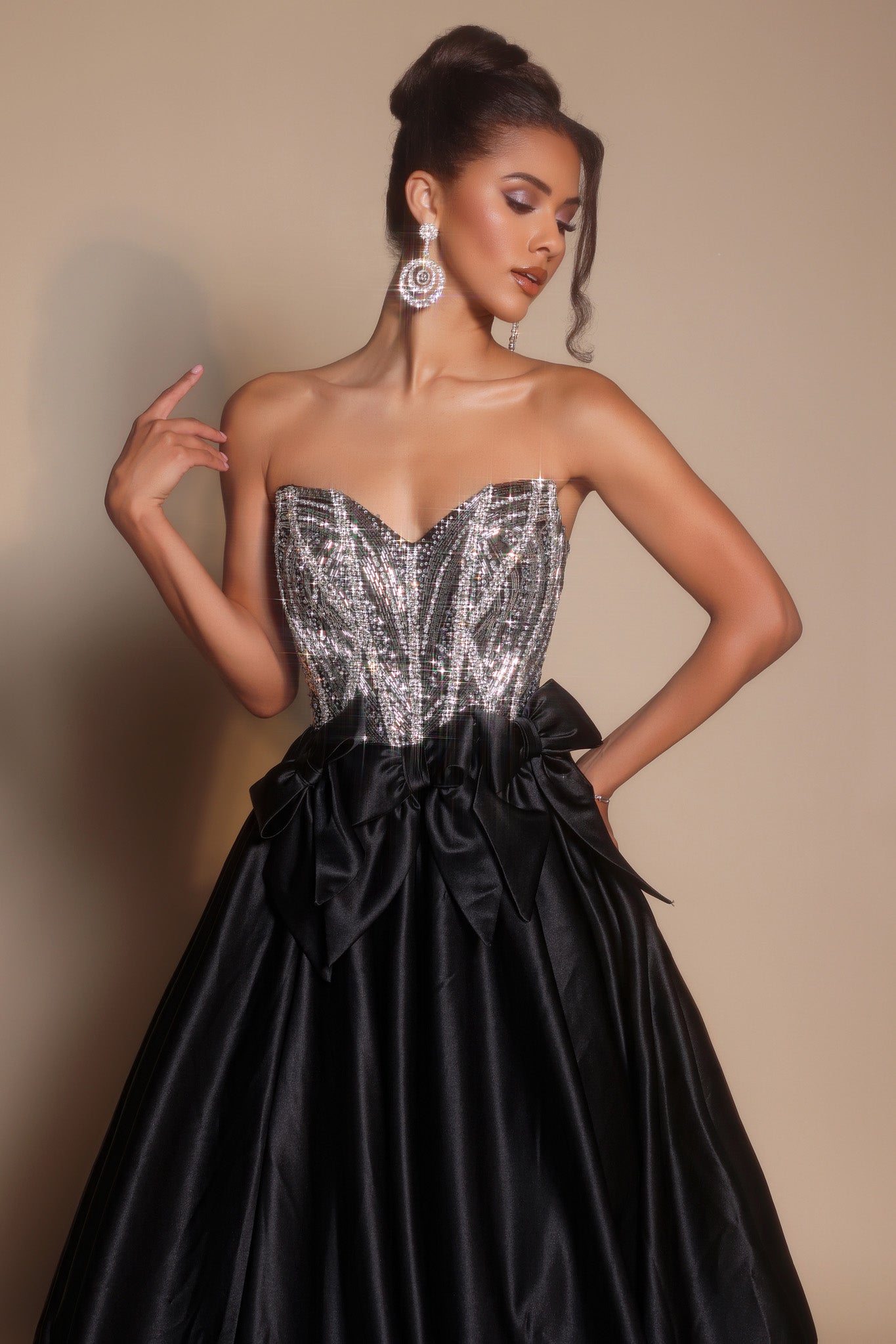 Portia and Scarlett Rhinestone Bow A-line Prom Dress PS26077