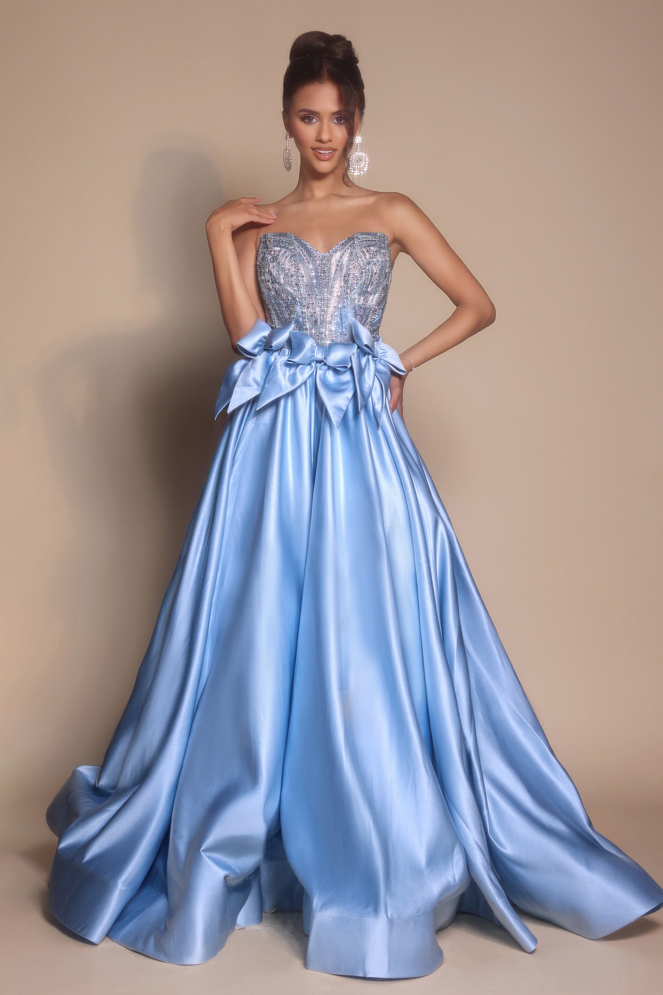 Portia and Scarlett Rhinestone Bow A-line Prom Dress PS26077