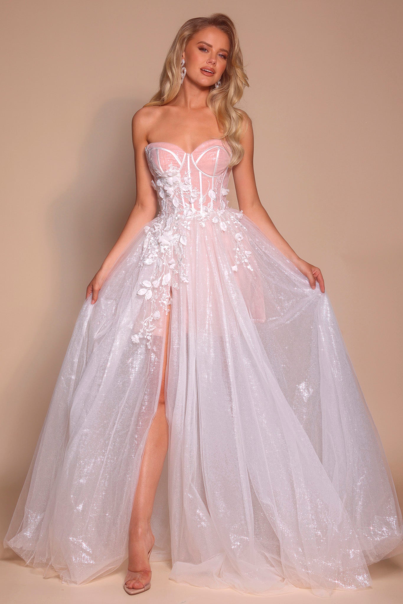 Portia and Scarlett Strapless 3D Floral A-Line Prom Dress PS26078