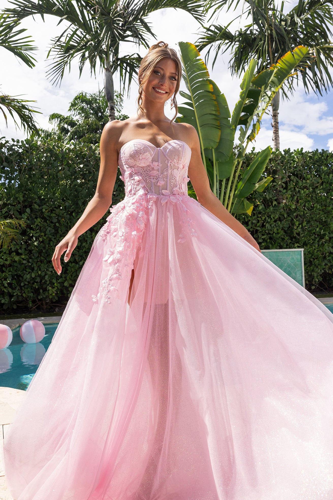 Portia and Scarlett Strapless 3D Floral A-Line Prom Dress PS26078