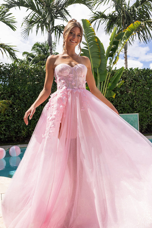 Portia and Scarlett Strapless 3D Floral A-Line Prom Dress PS26078