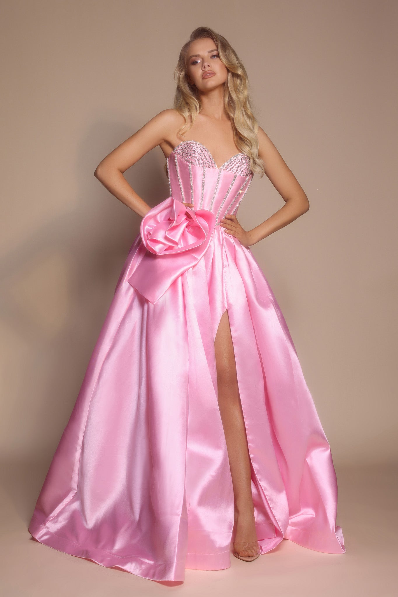 Portia and Scarlett Strapless Rosette Prom Dress PS26079