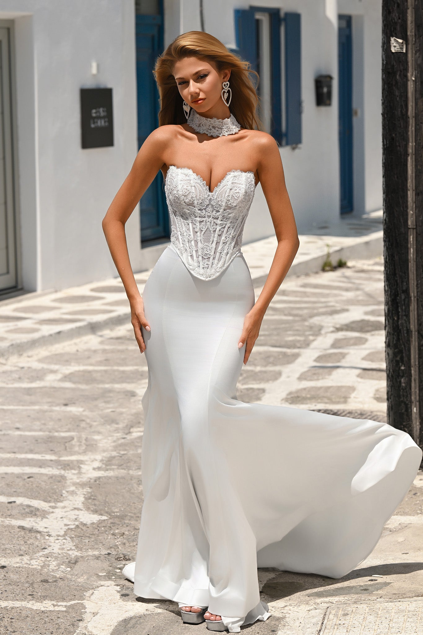 Portia & Scarlett Lace Corset Prom Dress with Choker PS26086