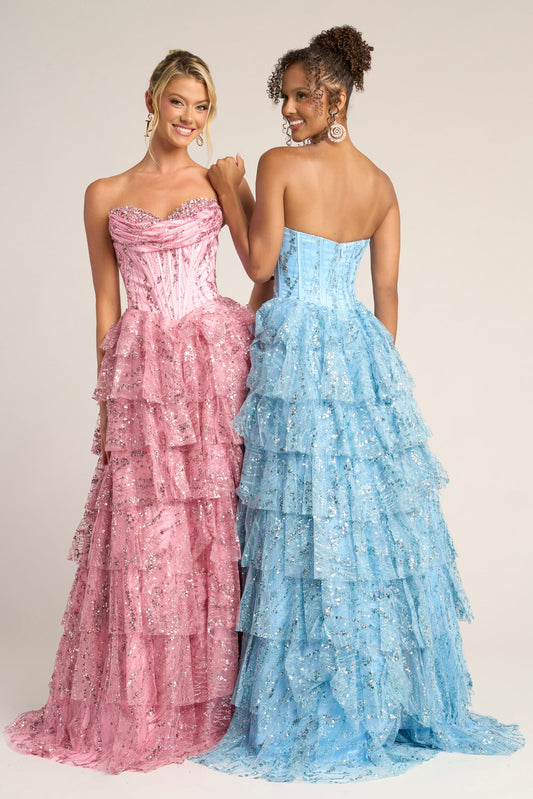 Portia and Scarlett Sparkly Strapless Corset Prom Dress PS26099