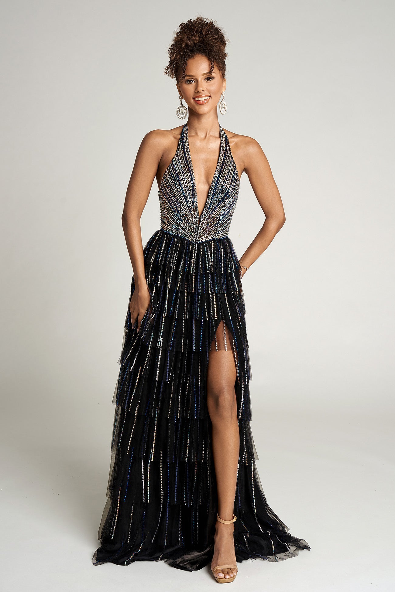 Portia and Scarlett Plunging Halter Top Prom Dress PS26117