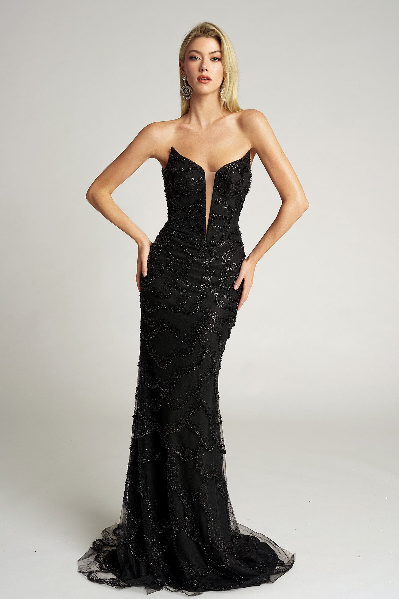 Portia & Scarlett Plunging Illusion Corset Prom Dress PS26126