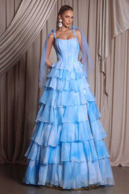 Portia & Scarlett Corset Ruffle Prom Dress Bow Strap PS26143