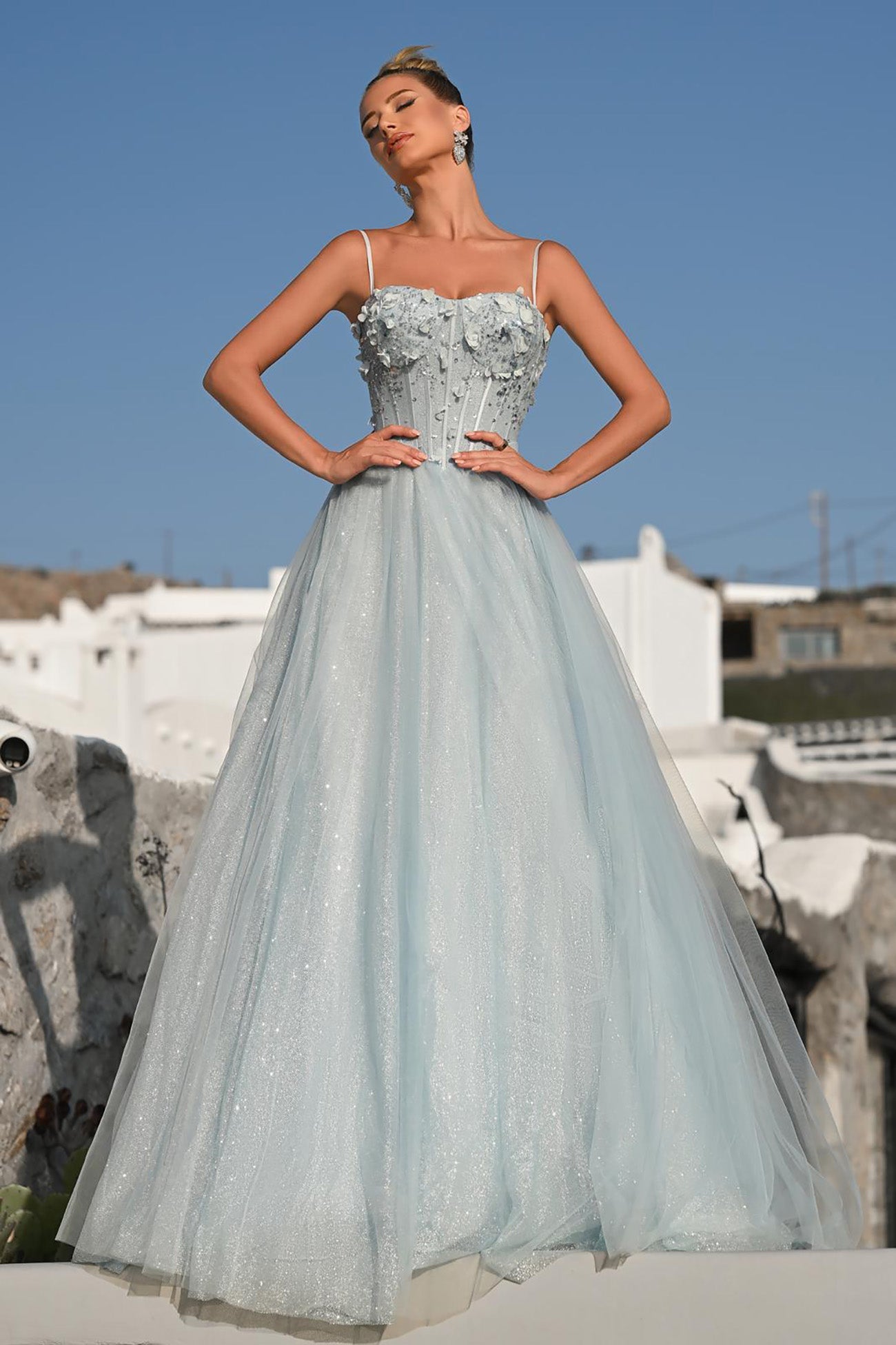 Portia and Scarlett 3D Floral Sparkle Tulle Ballgown Prom Dress PS26146