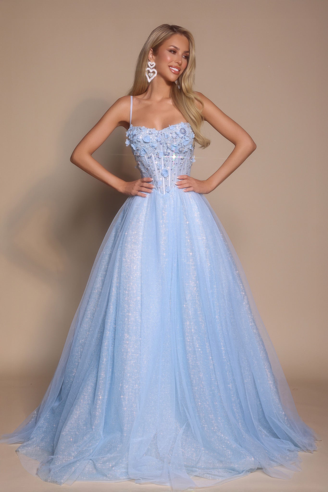 Portia and Scarlett 3D Floral Sparkle Tulle Ballgown Prom Dress PS26146