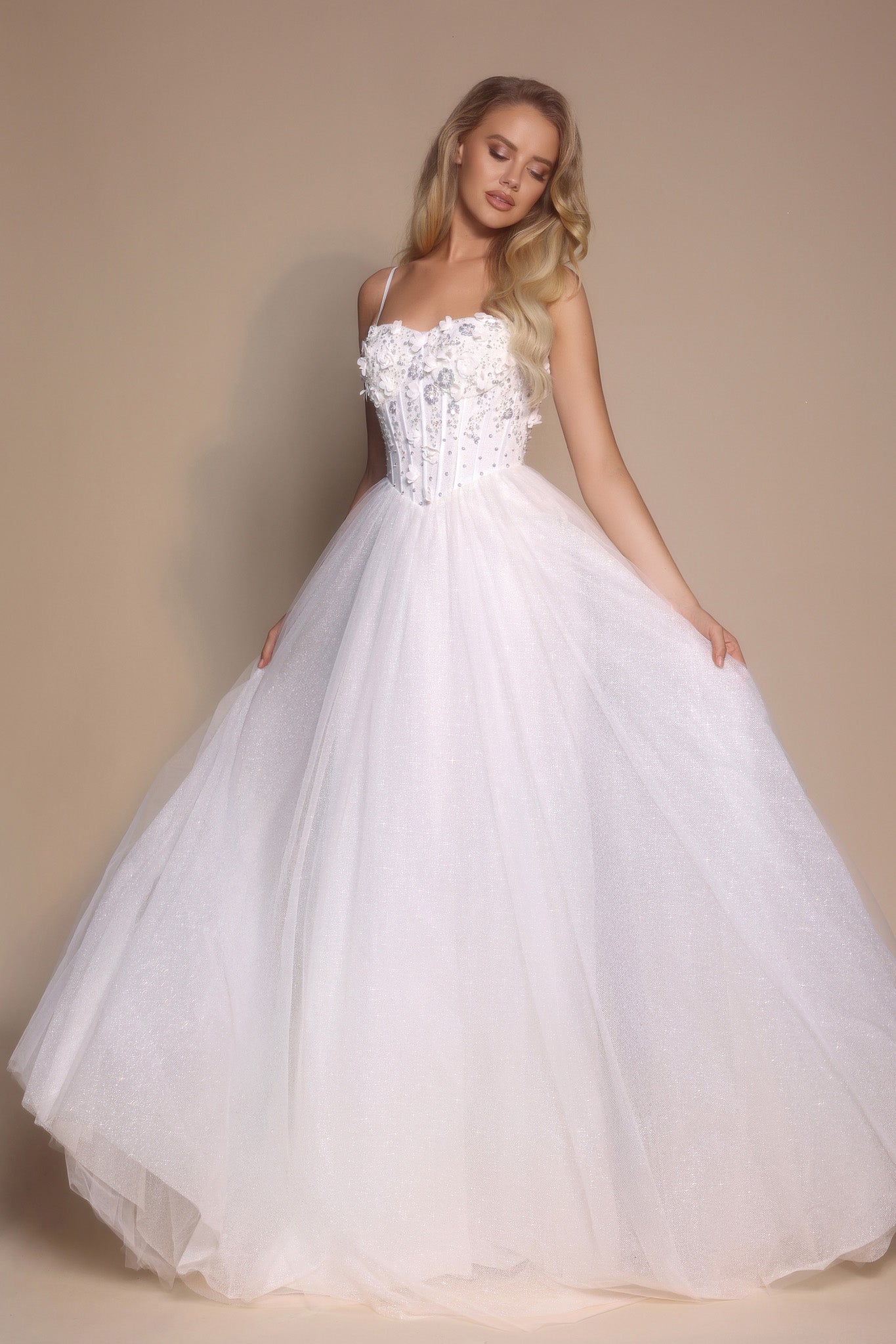 Portia and Scarlett 3D Floral Sparkle Tulle Ballgown Prom Dress PS26146