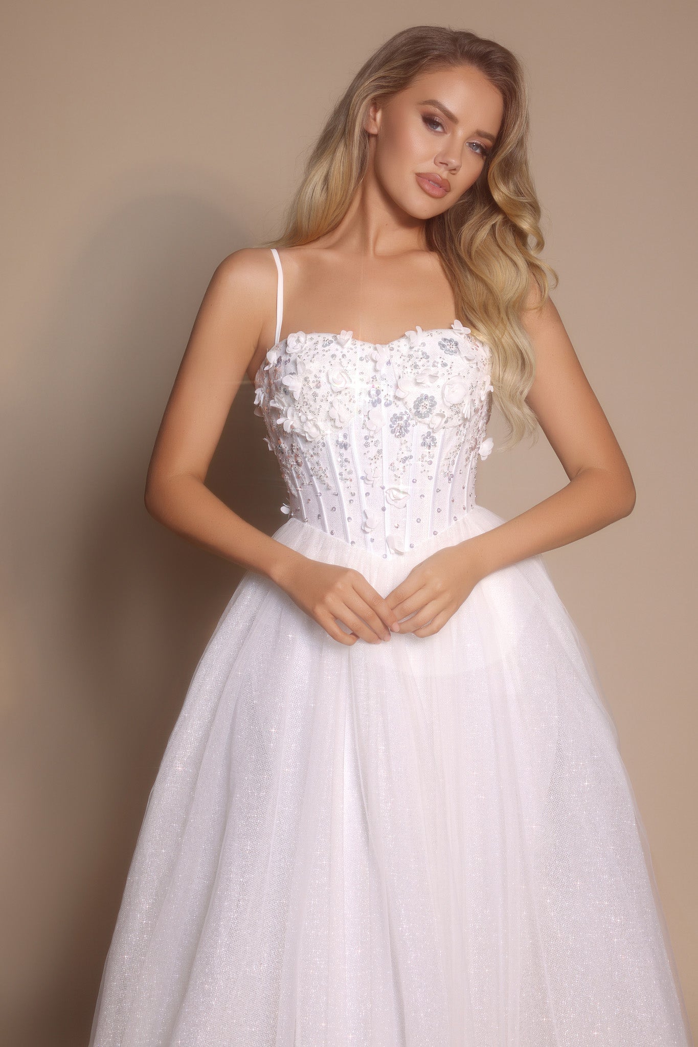 Portia and Scarlett 3D Floral Sparkle Tulle Ballgown Prom Dress PS26146
