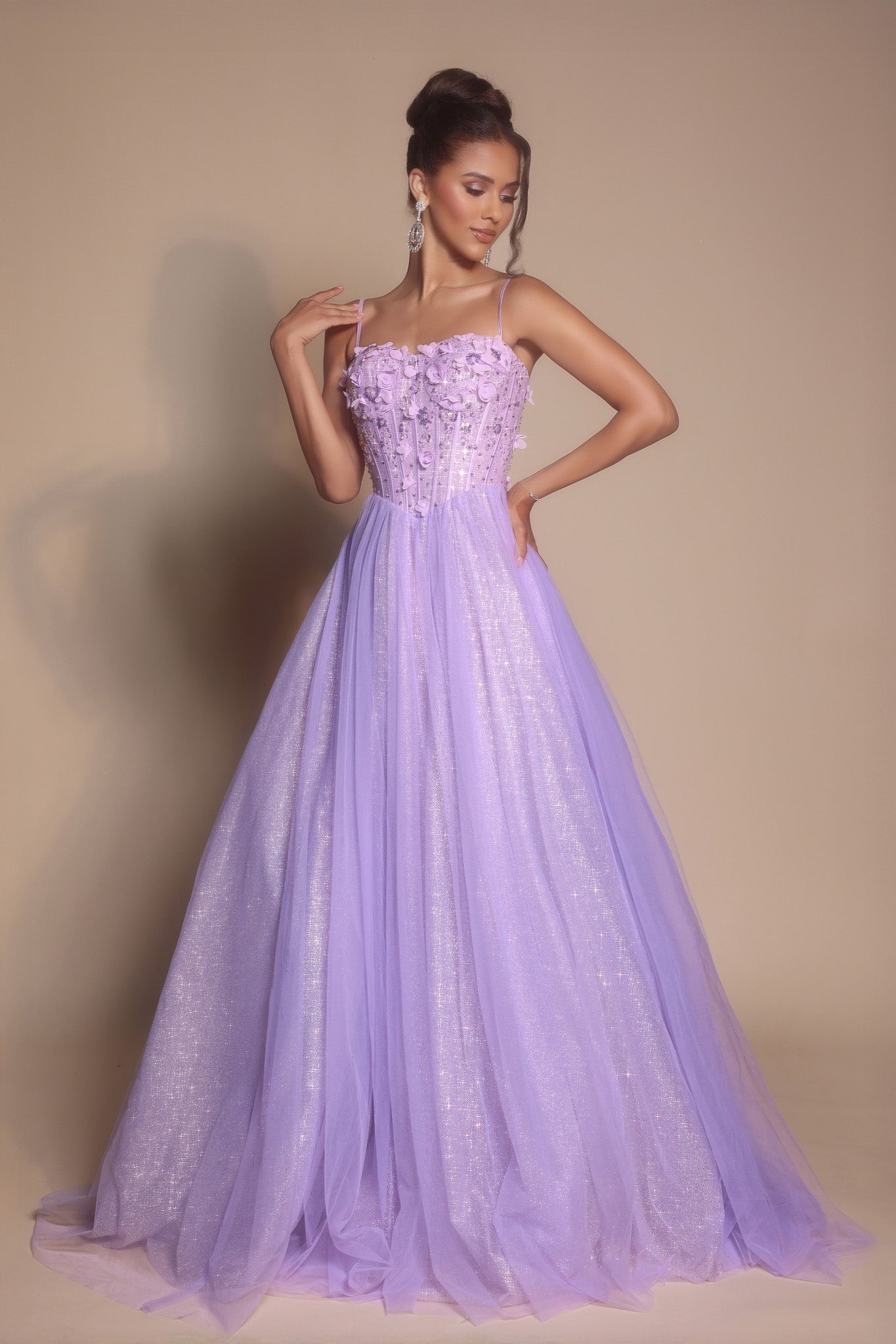 Portia and Scarlett 3D Floral Sparkle Tulle Ballgown Prom Dress PS26146