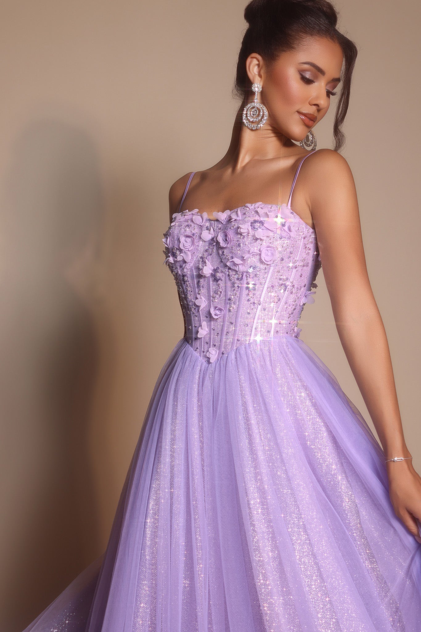 Portia and Scarlett 3D Floral Sparkle Tulle Ballgown Prom Dress PS26146