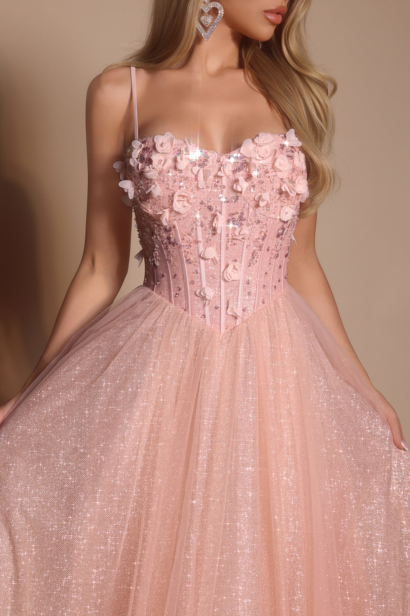 Portia and Scarlett 3D Floral Sparkle Tulle Ballgown Prom Dress PS26146