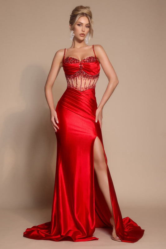Portia and Scarlett Fitted Sheer Corset Prom Dress PS26158