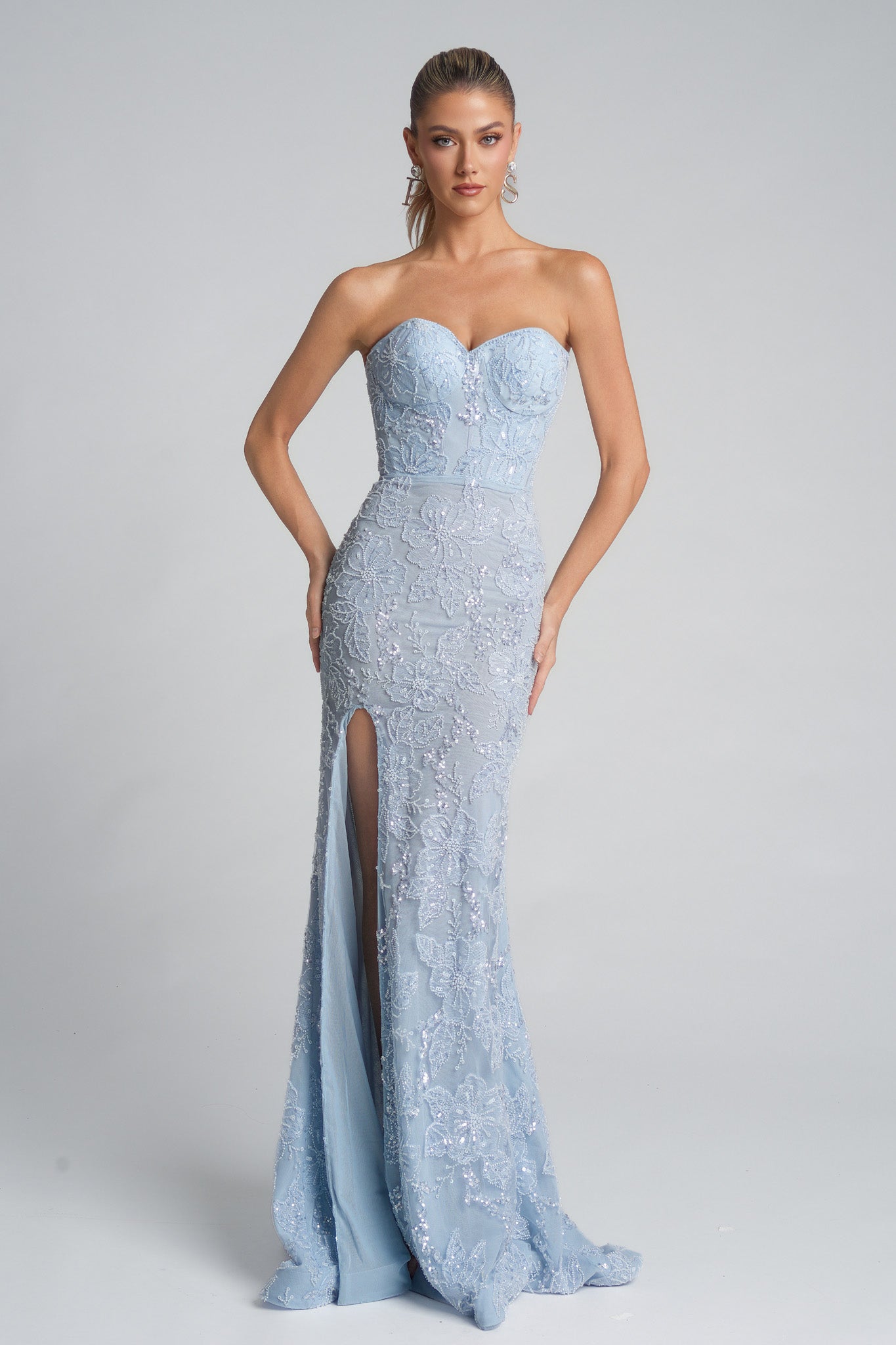 Portia and Scarlett Strapless Lace Corset Prom Dress PS26175