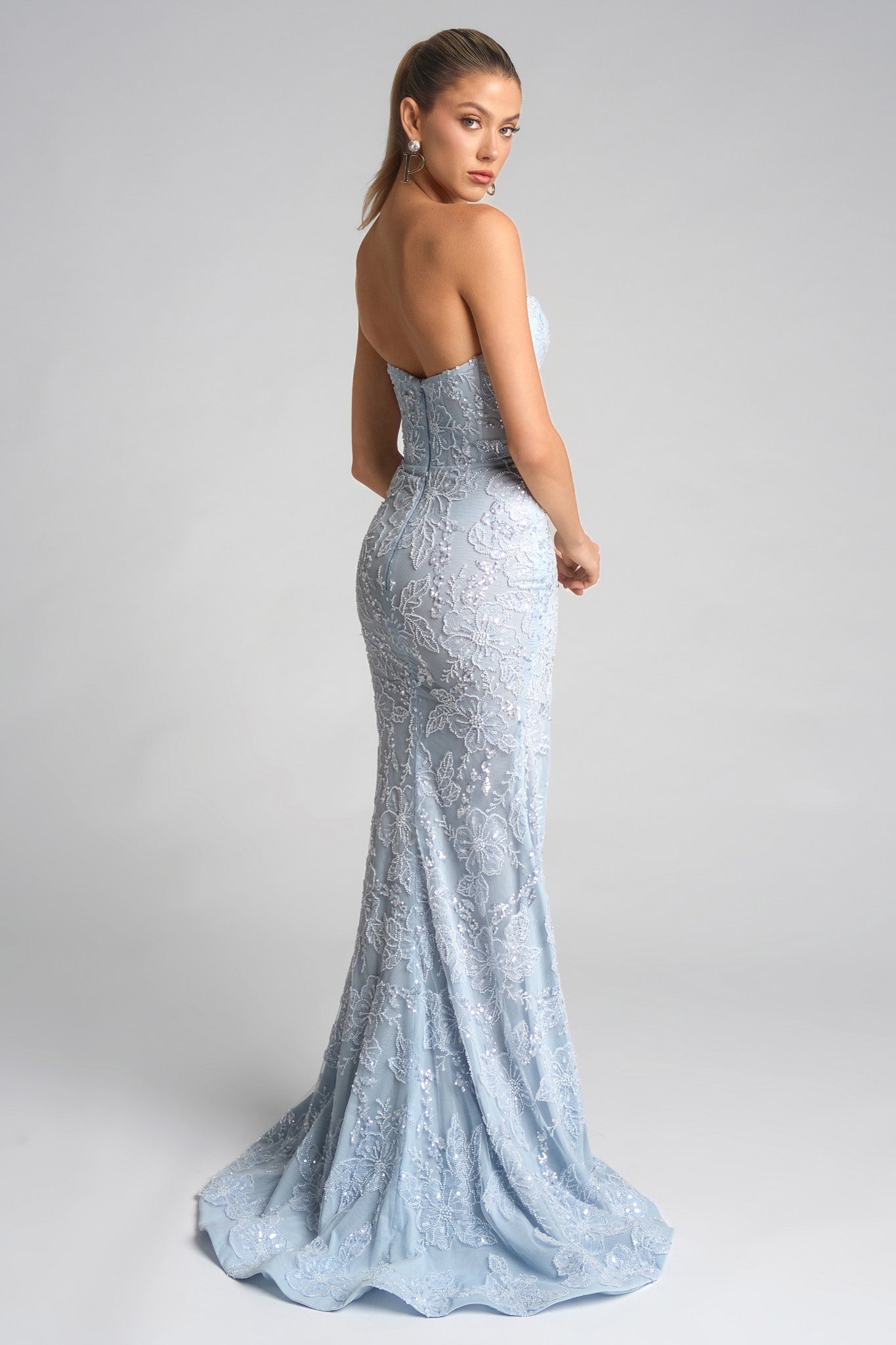 Portia and Scarlett Strapless Lace Corset Prom Dress PS26175