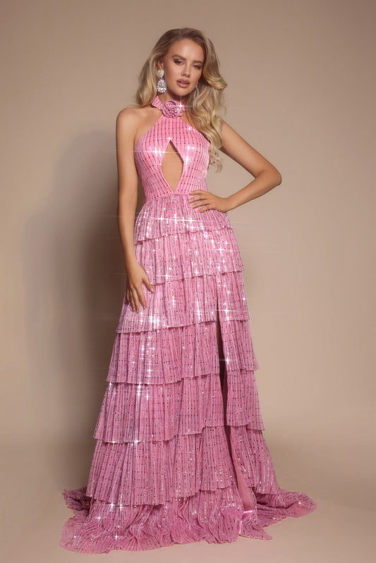 Portia and Scarlett Sparkly A-Line Halter Prom Dress PS26198