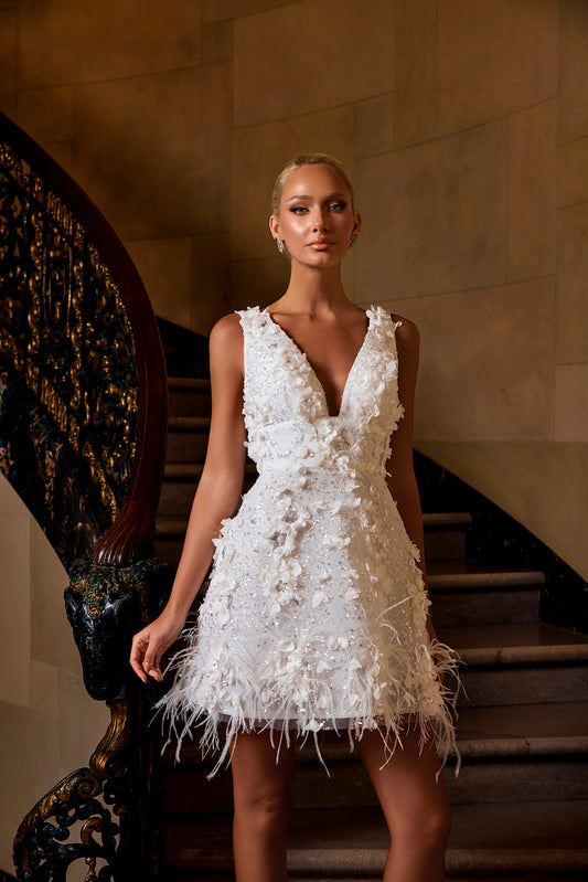 Portia and Scarlett Floral Feather A-Line Mini Dress PS26508