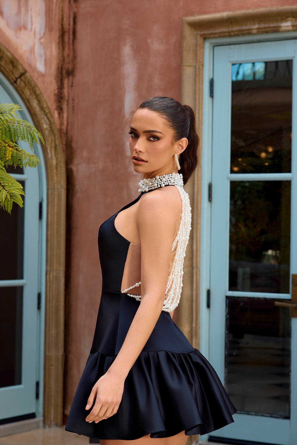 Portia and Scarlett Pearl Halter Open-Back Homecoming Dress PS26715