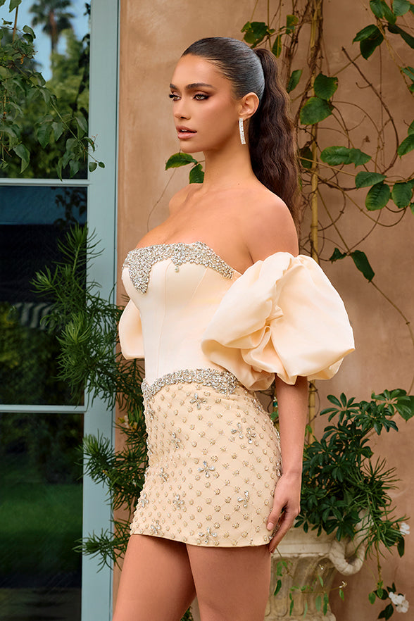 Portia and Scarlett Crystal Puff-Sleeve Homecoming Dress PS26730