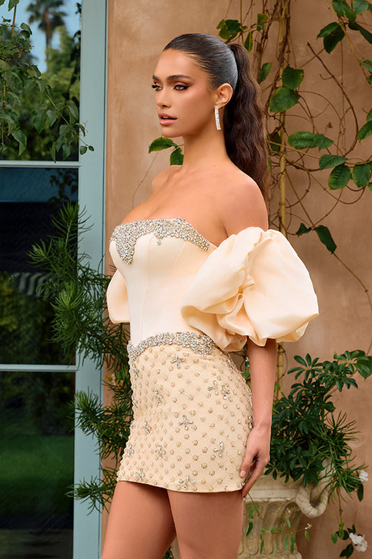 Portia and Scarlett Crystal Puff-Sleeve Homecoming Dress PS26730