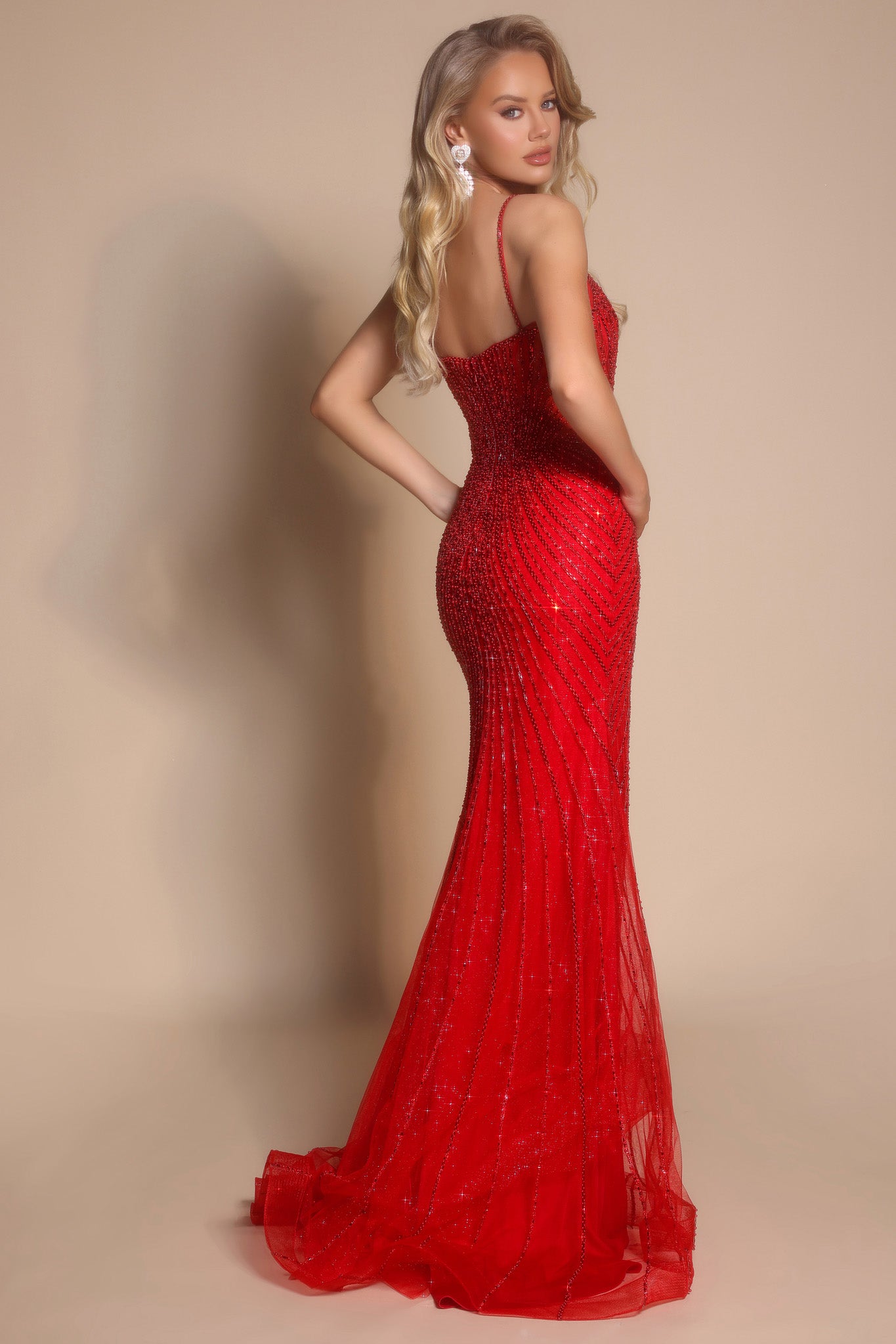 Portia and Scarlett Plunging Beaded Prom Dress XO019