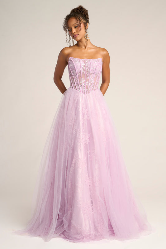 Portia and Scarlett Strapless A-Line Tulle Prom Dress XO023