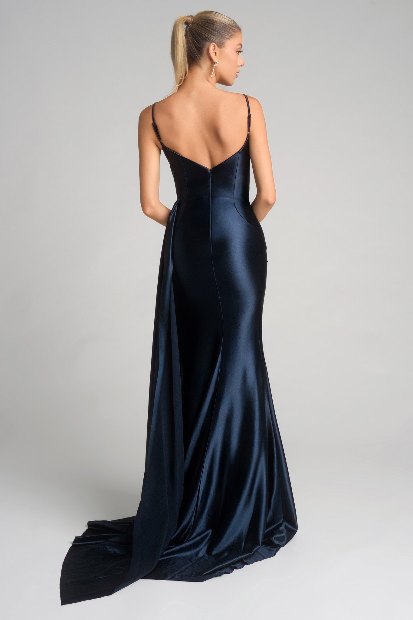 Portia and Scarlett Satin Plunging Prom Dress XO037