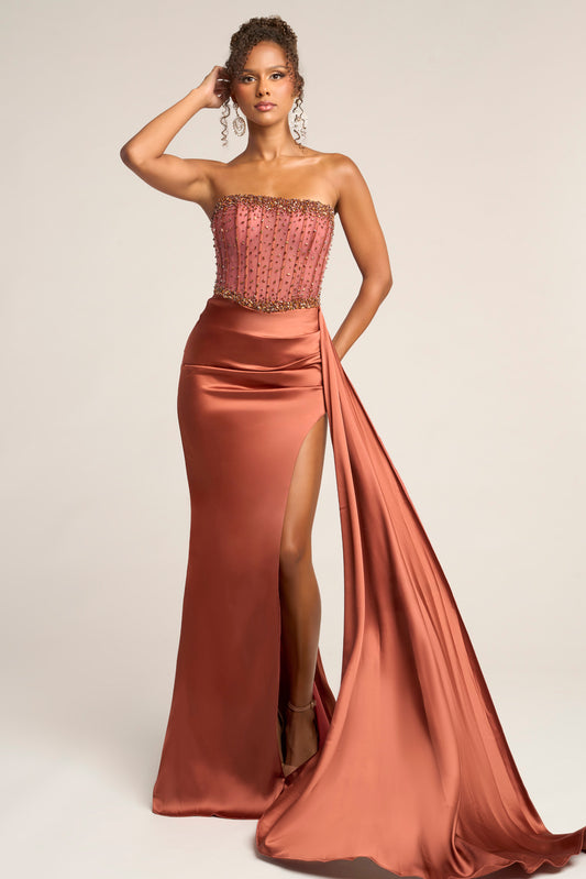 Portia and Scarlett Strapless Crystal Corset Prom Dress XO040