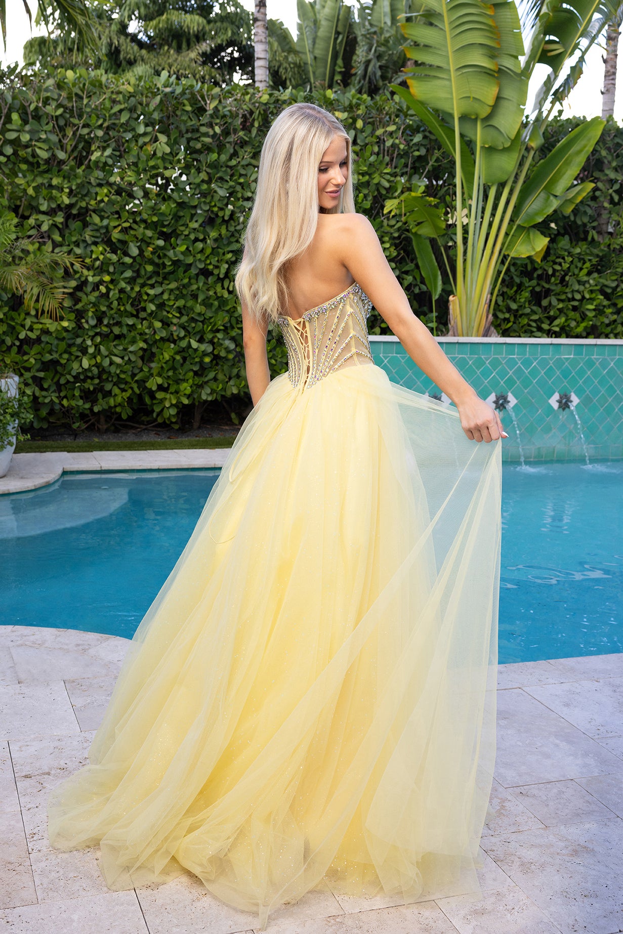 Portia and Scarlett Strapless Crystal Tulle Prom Dress XO047