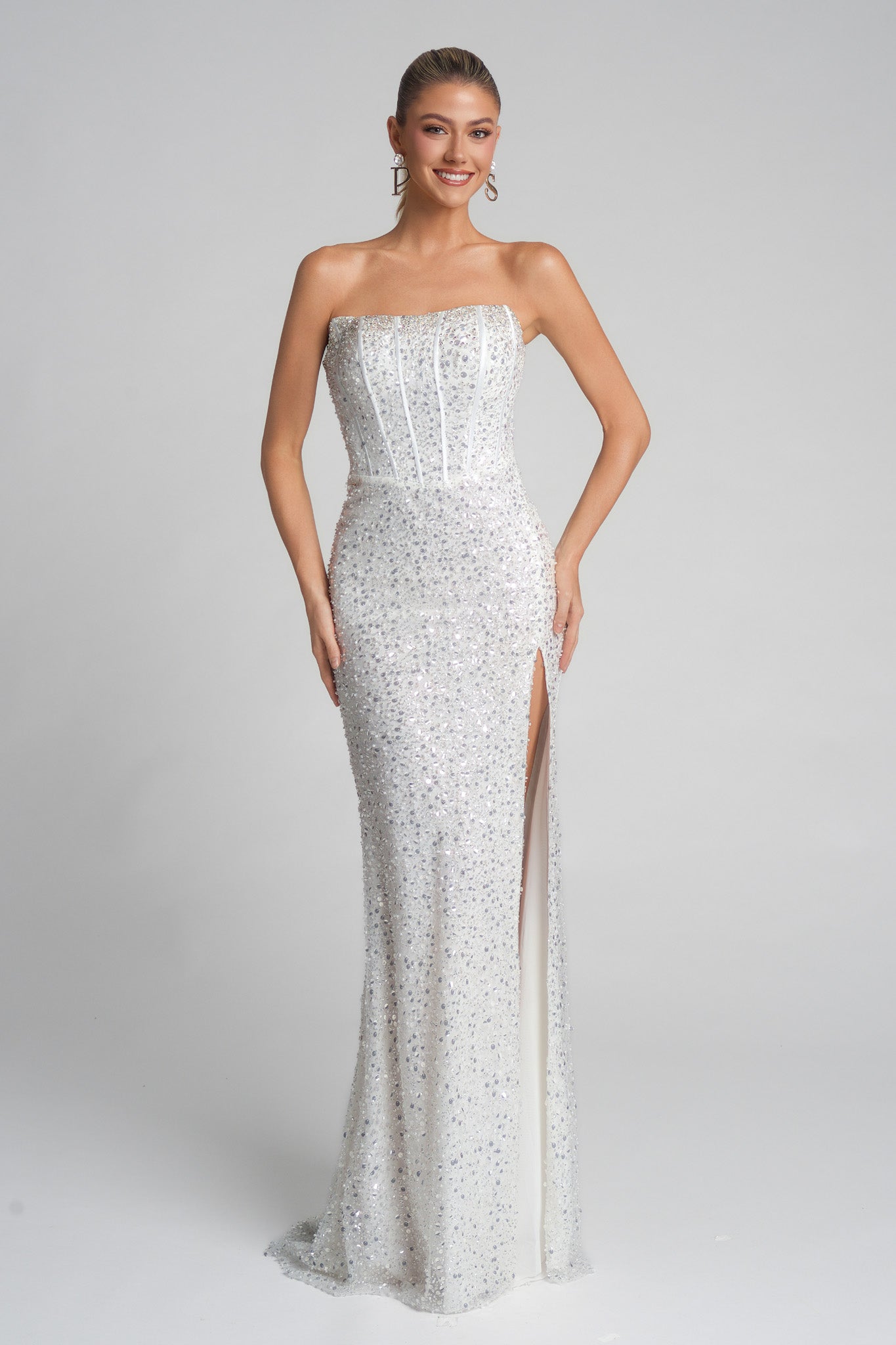 Portia and Scarlett Off-Shoulder Beaded Prom Dress XO054