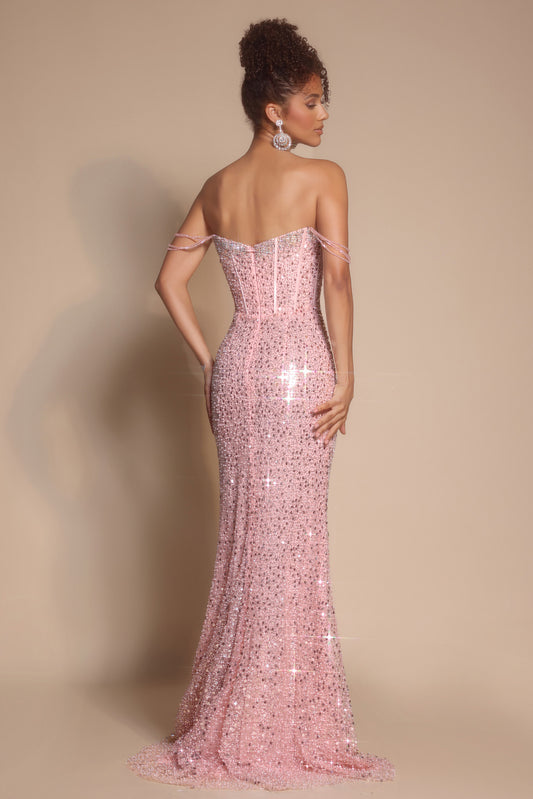 Portia and Scarlett Off-Shoulder Beaded Prom Dress XO054
