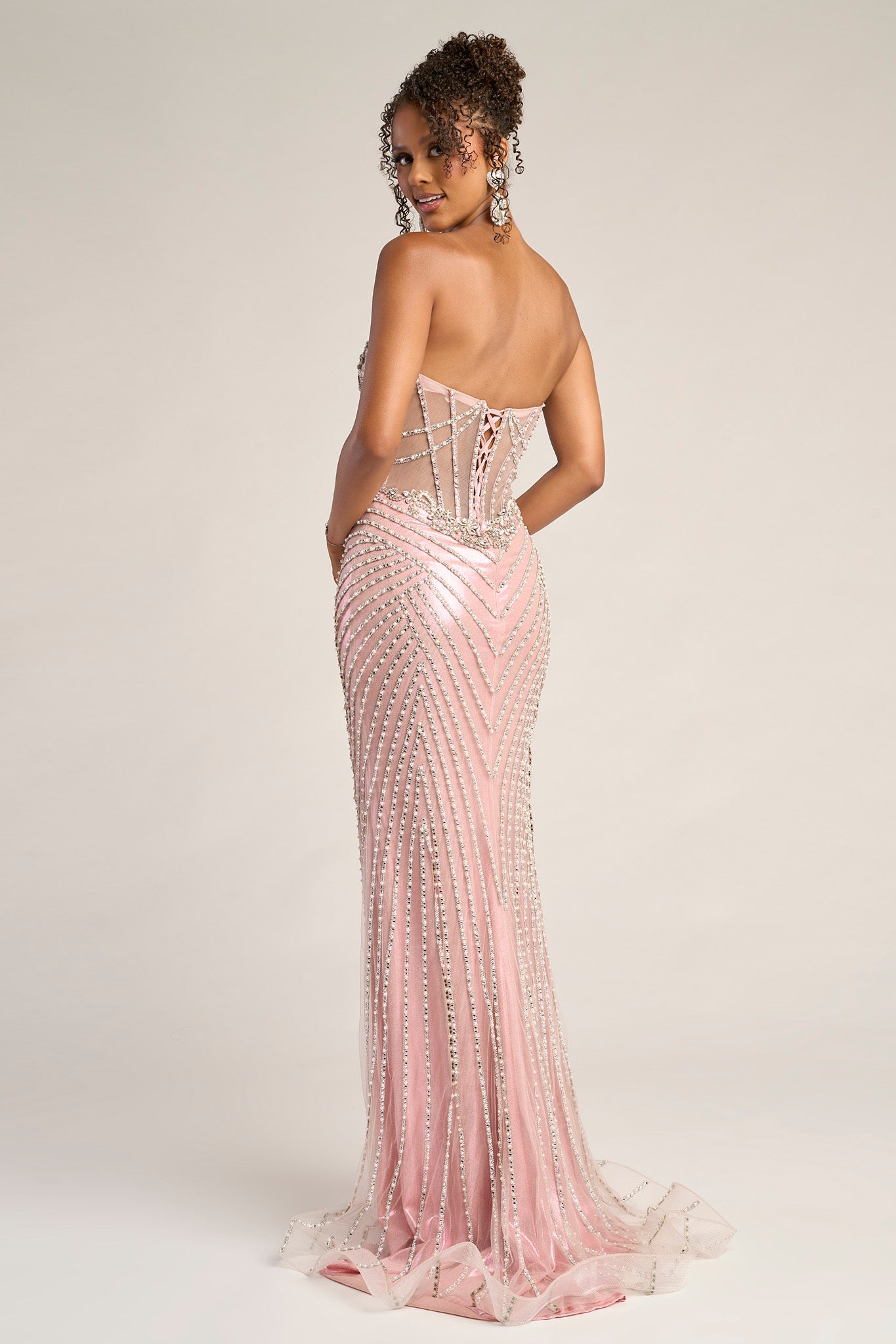 Portia and Scarlett Sheer Corset Beaded Prom Dress XO057