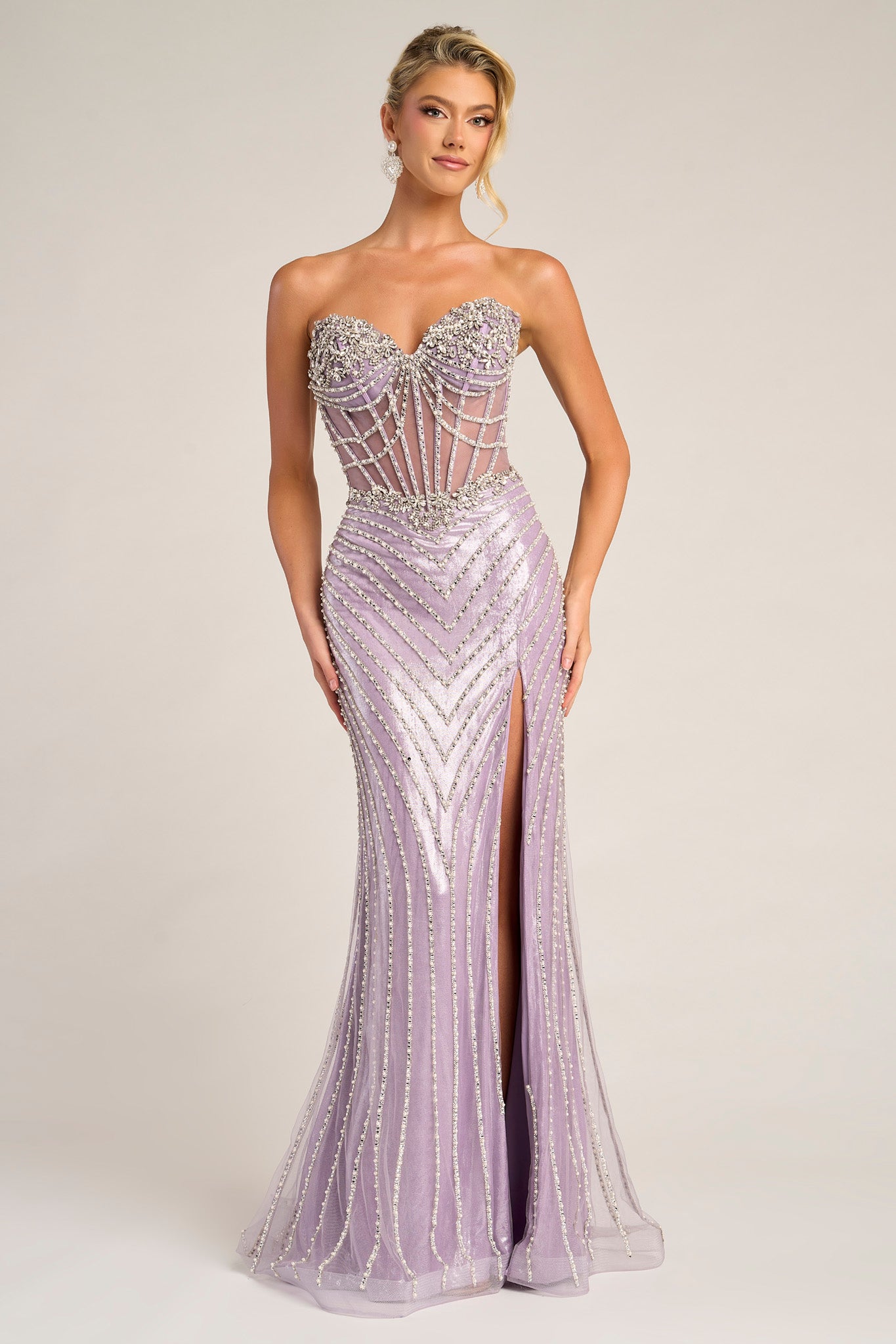 Portia and Scarlett Sheer Corset Beaded Prom Dress XO057