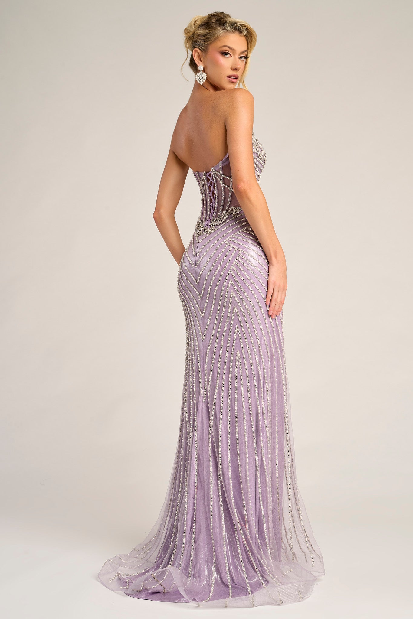 Portia and Scarlett Sheer Corset Beaded Prom Dress XO057