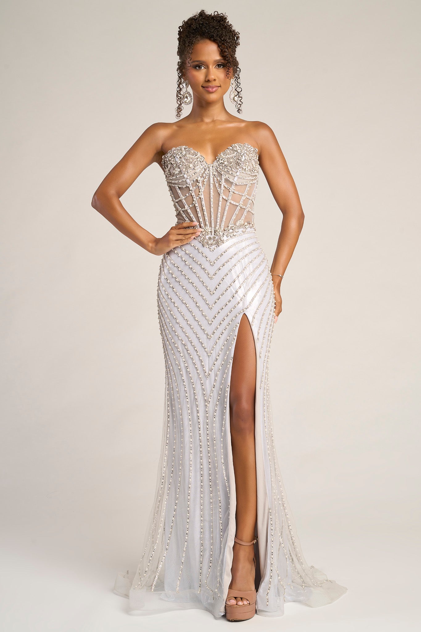Portia and Scarlett Sheer Corset Beaded Prom Dress XO057