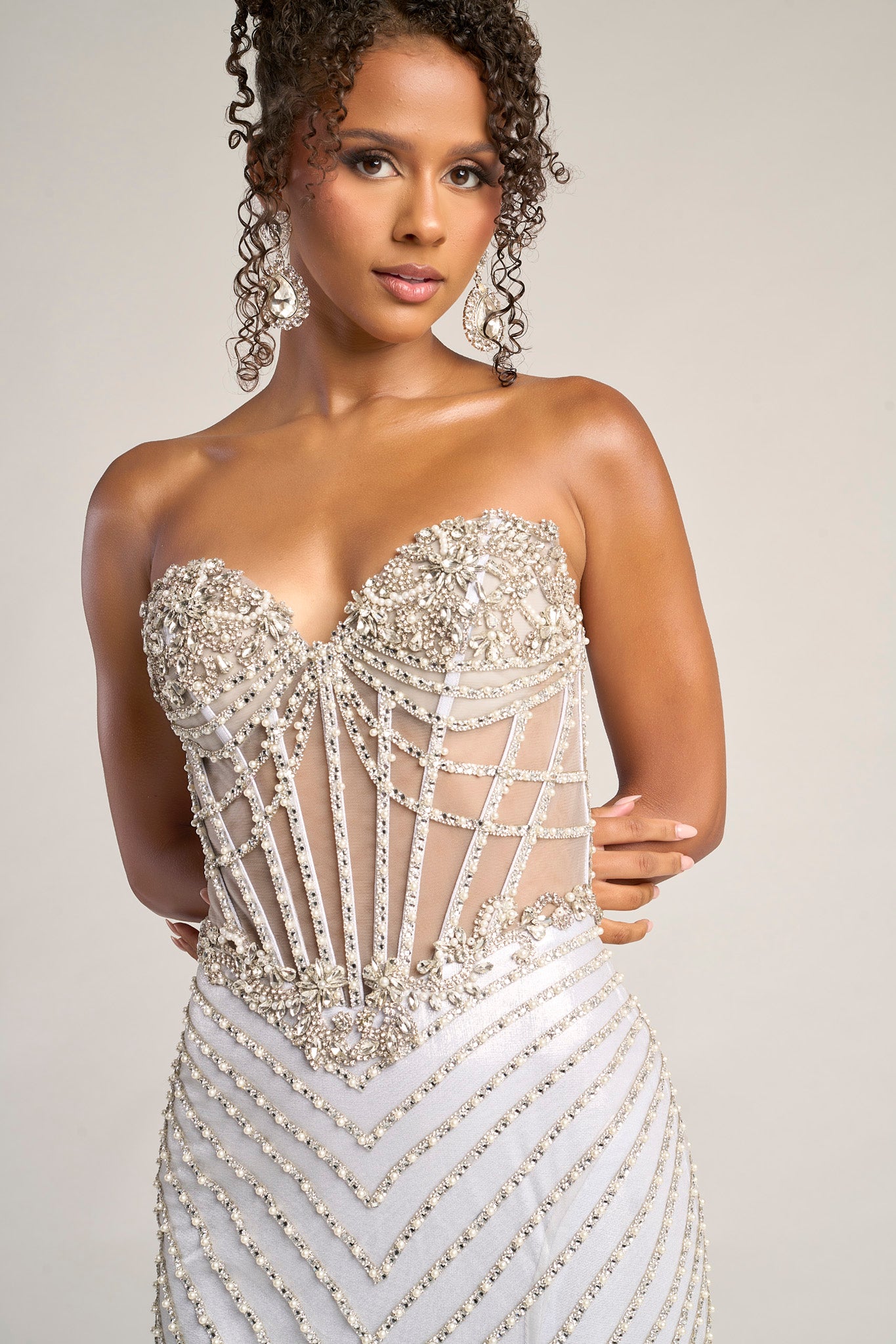 Portia and Scarlett Sheer Corset Beaded Prom Dress XO057