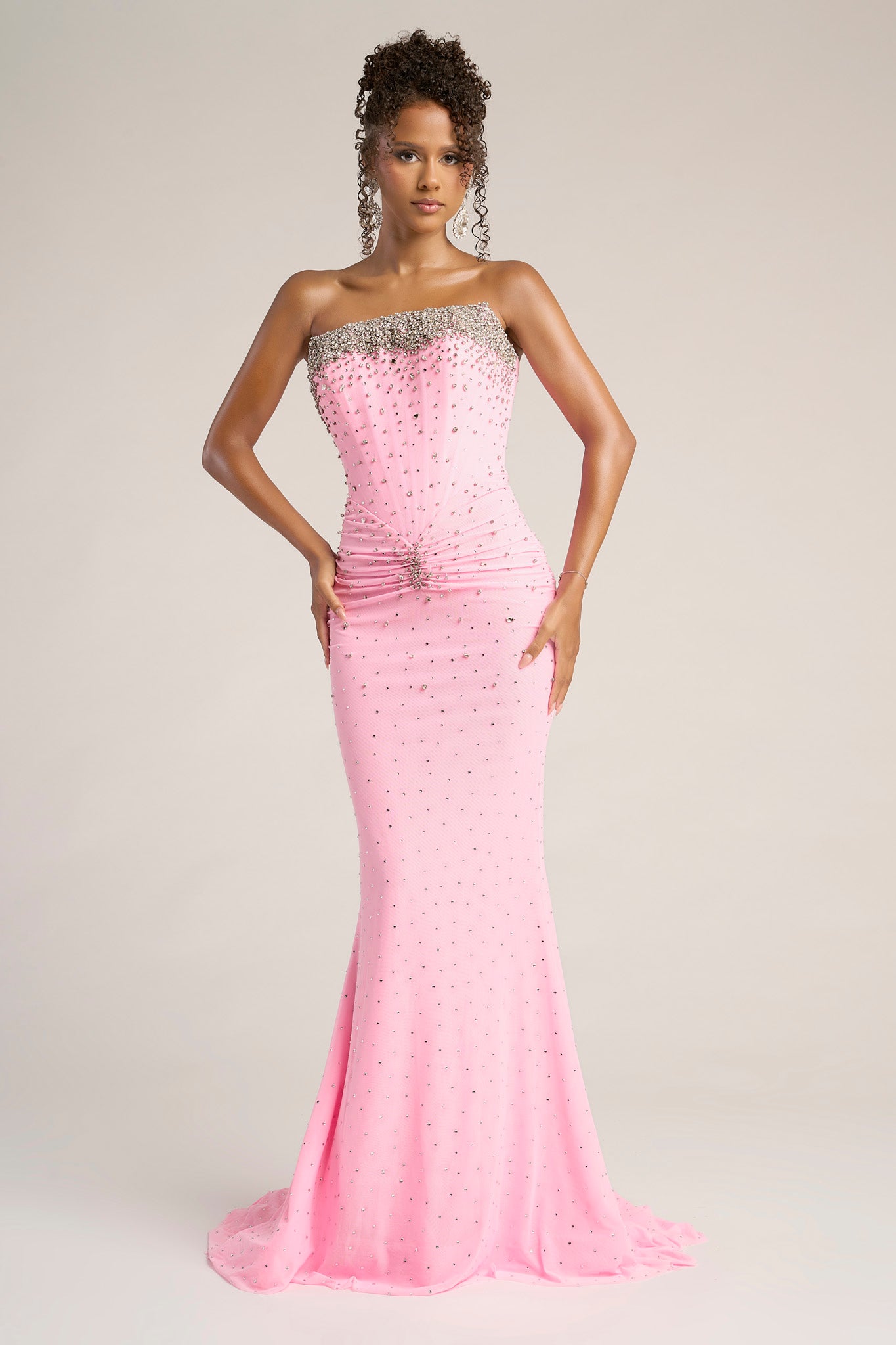 Portia and Scarlett Crystal Embellished Strapless Prom Dress XO059