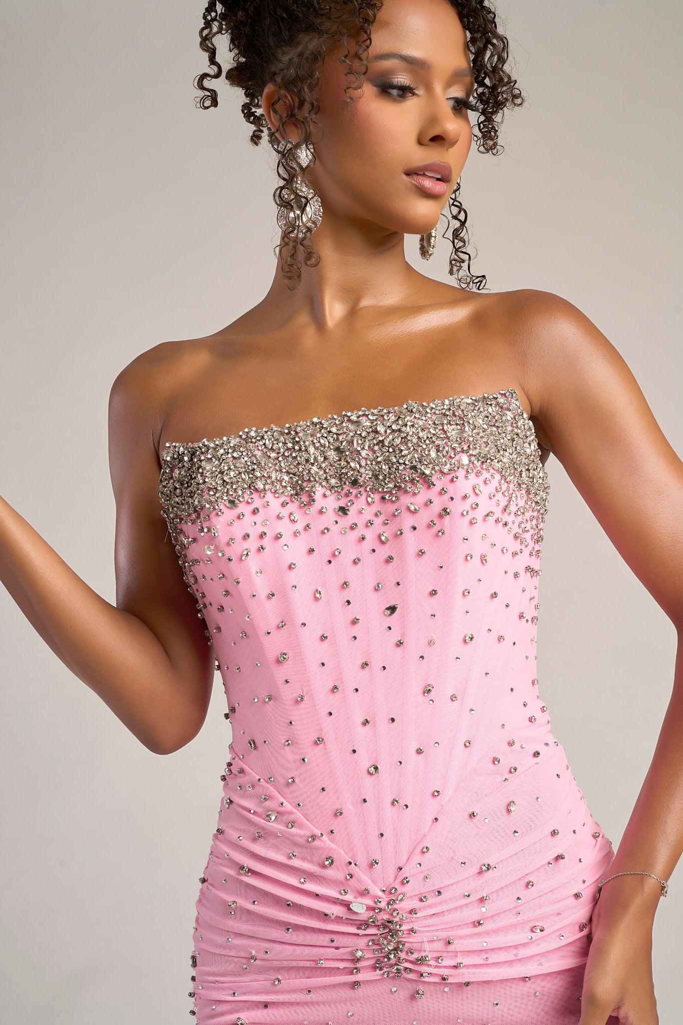 Portia and Scarlett Crystal Embellished Strapless Prom Dress XO059