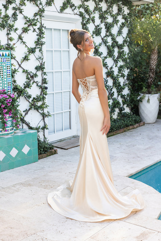 Portia and Scarlett Satin Corset Prom Dress XO065