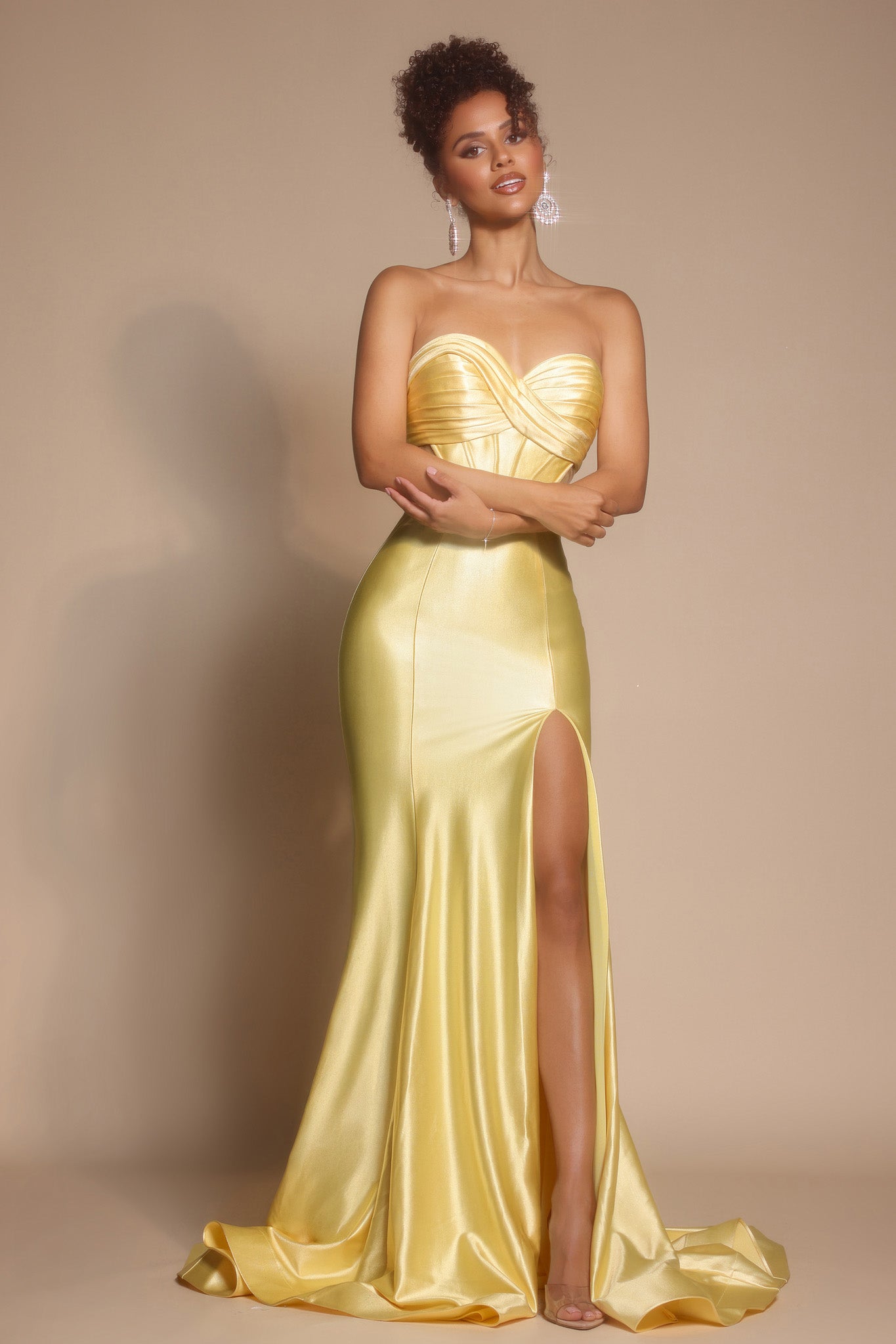 Portia and Scarlett Strapless Satin Pleated Prom Dress XO066