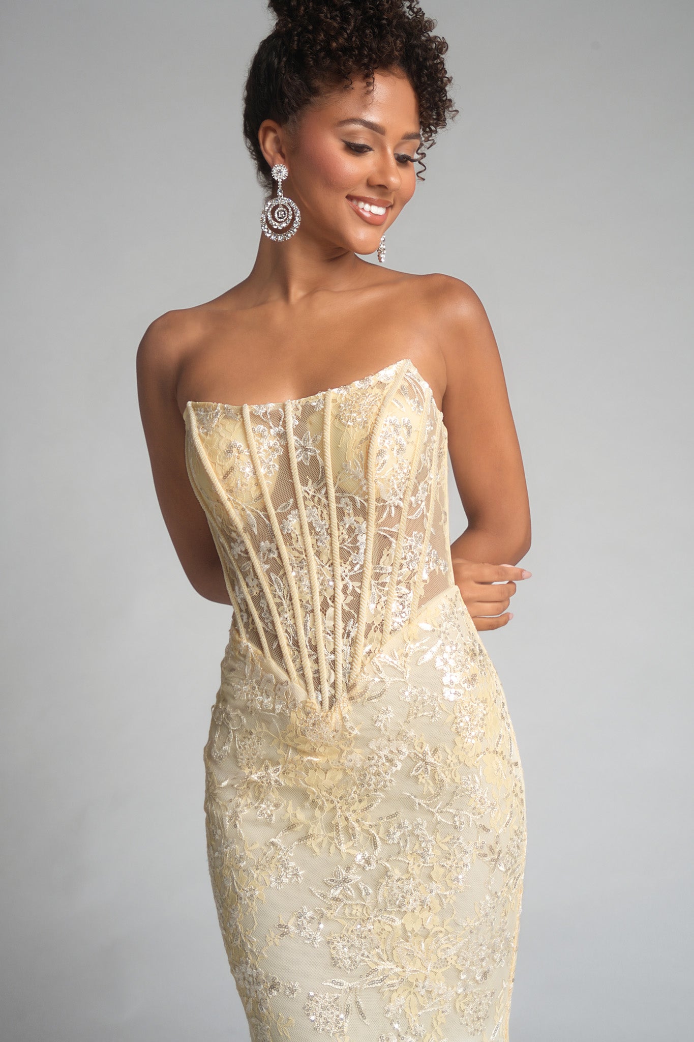 Portia and Scarlett Strapless Lace Corset Prom Dress XO082