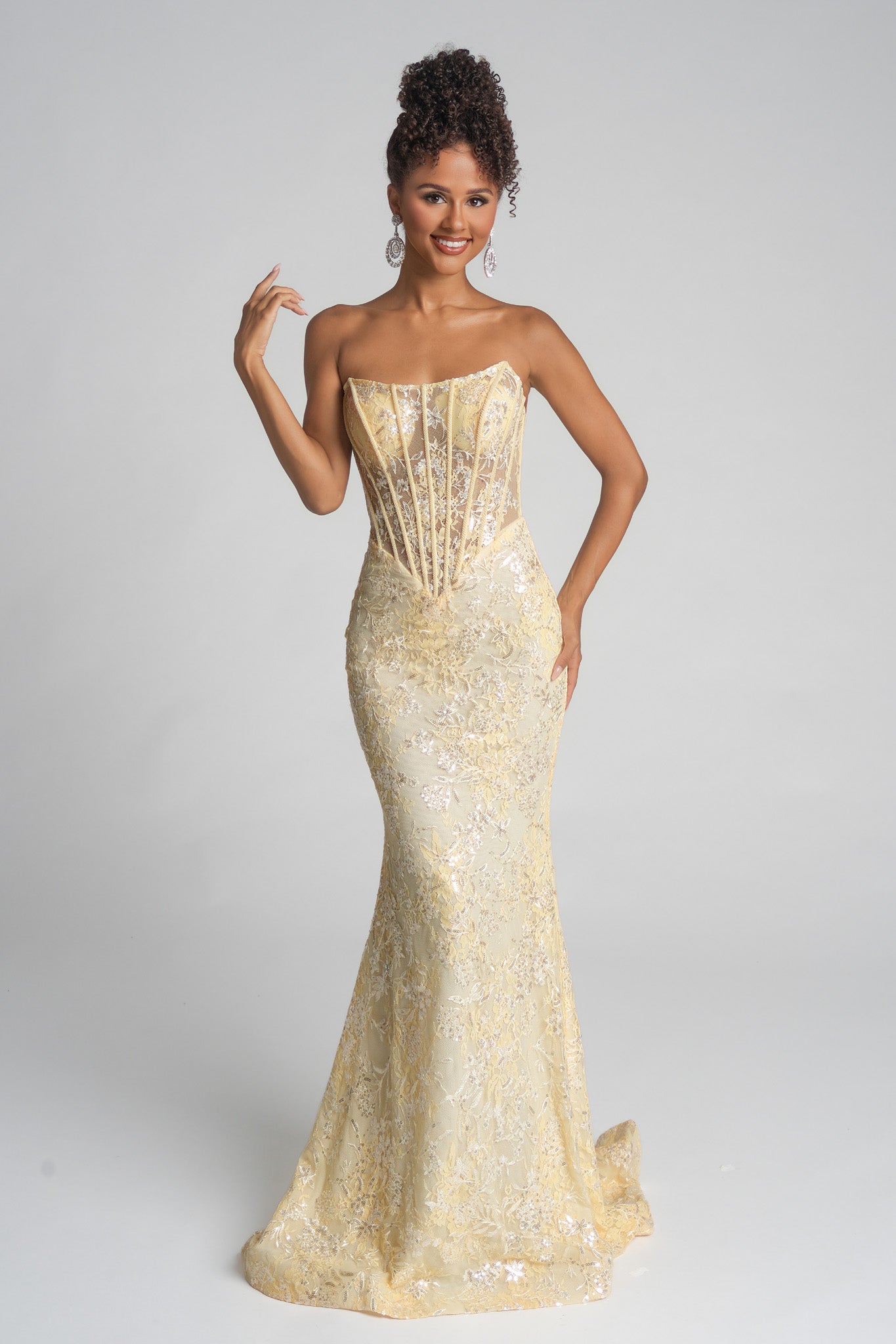 Portia and Scarlett Strapless Lace Corset Prom Dress XO082