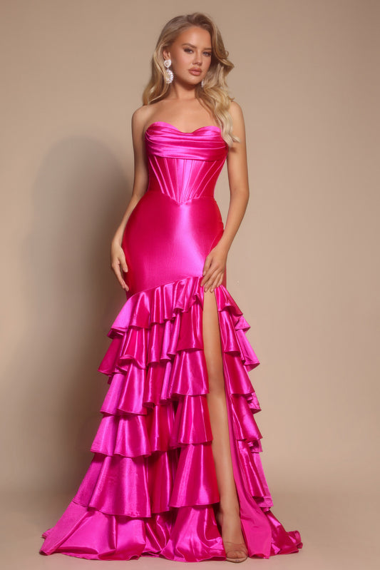 Portia and Scarlett Strapless Ruffle Satin Prom Dress XO085